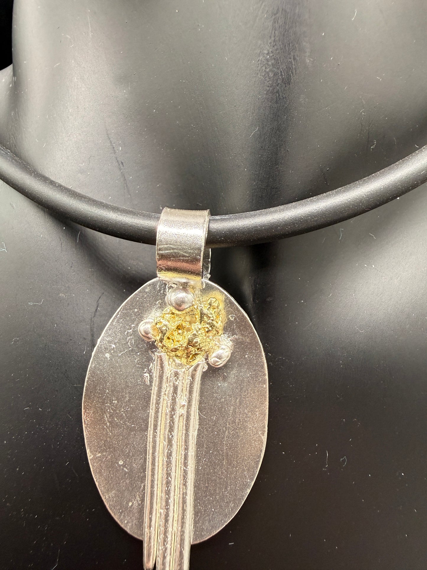 Silver & Gold Modernist Oval Pendant