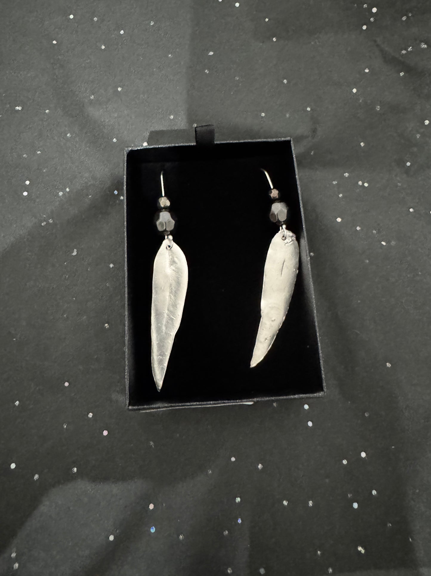 Gum Leaf Earring Style 1 Black Beads