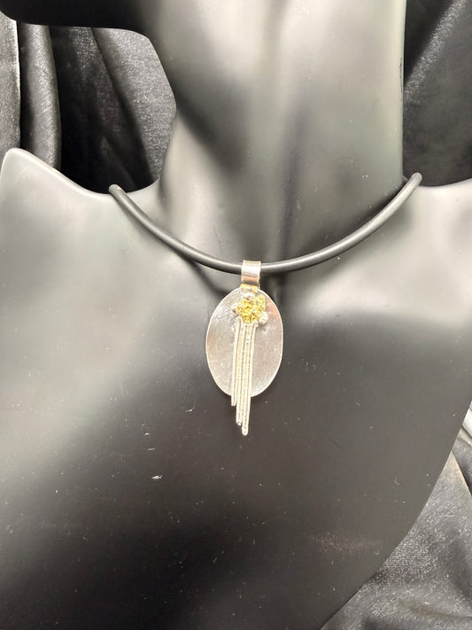 Silver & Gold Modernist Oval Pendant