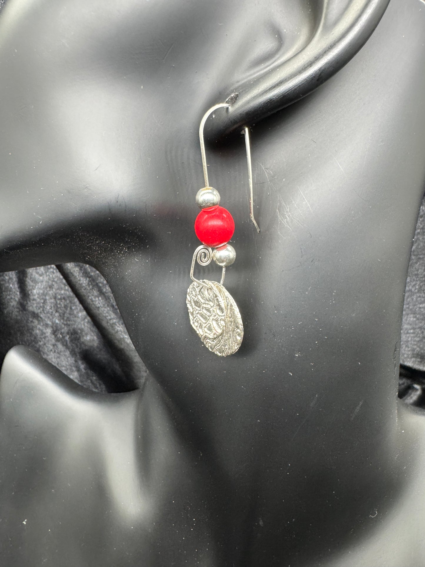 Red and silver earrings