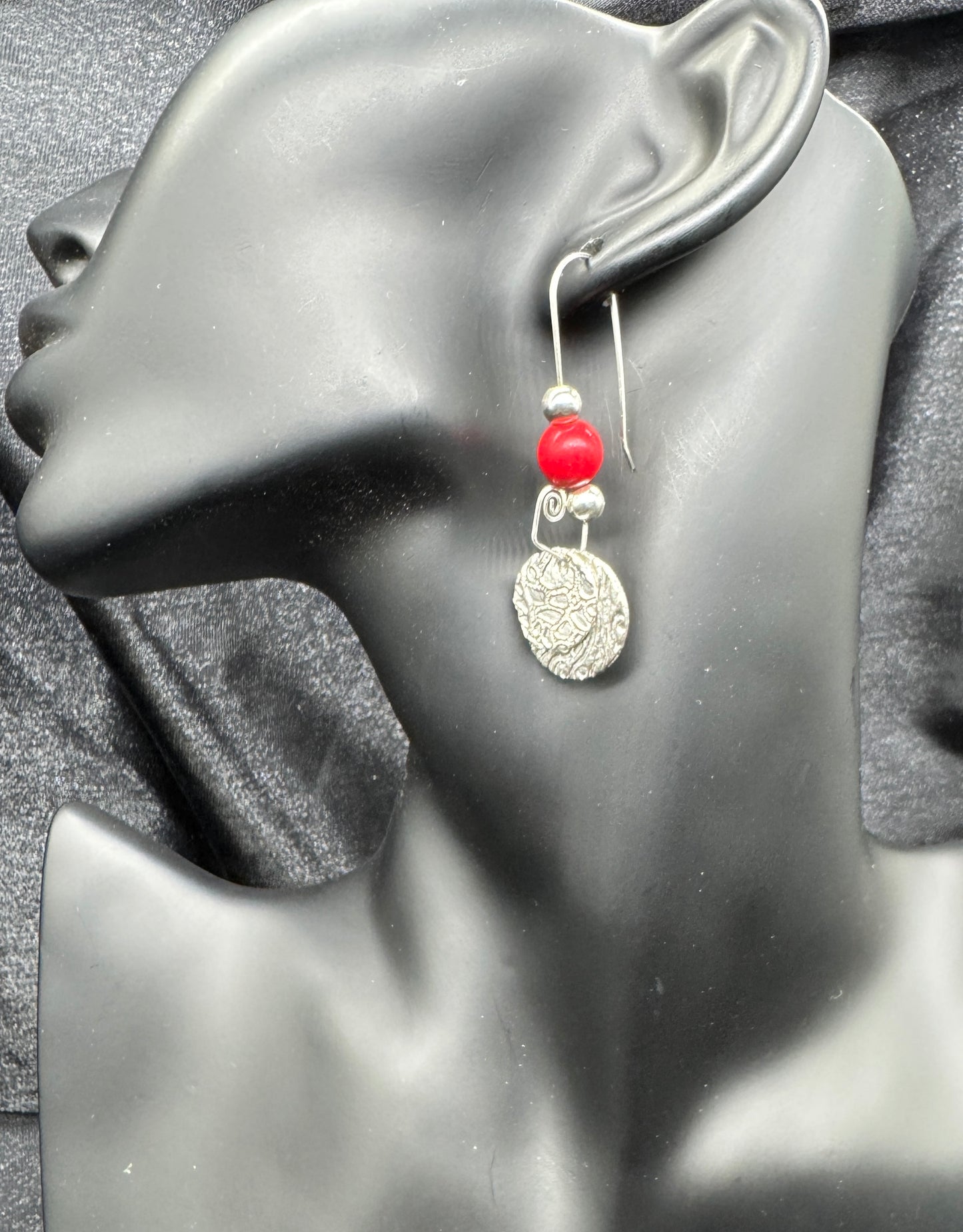 Red and silver earrings